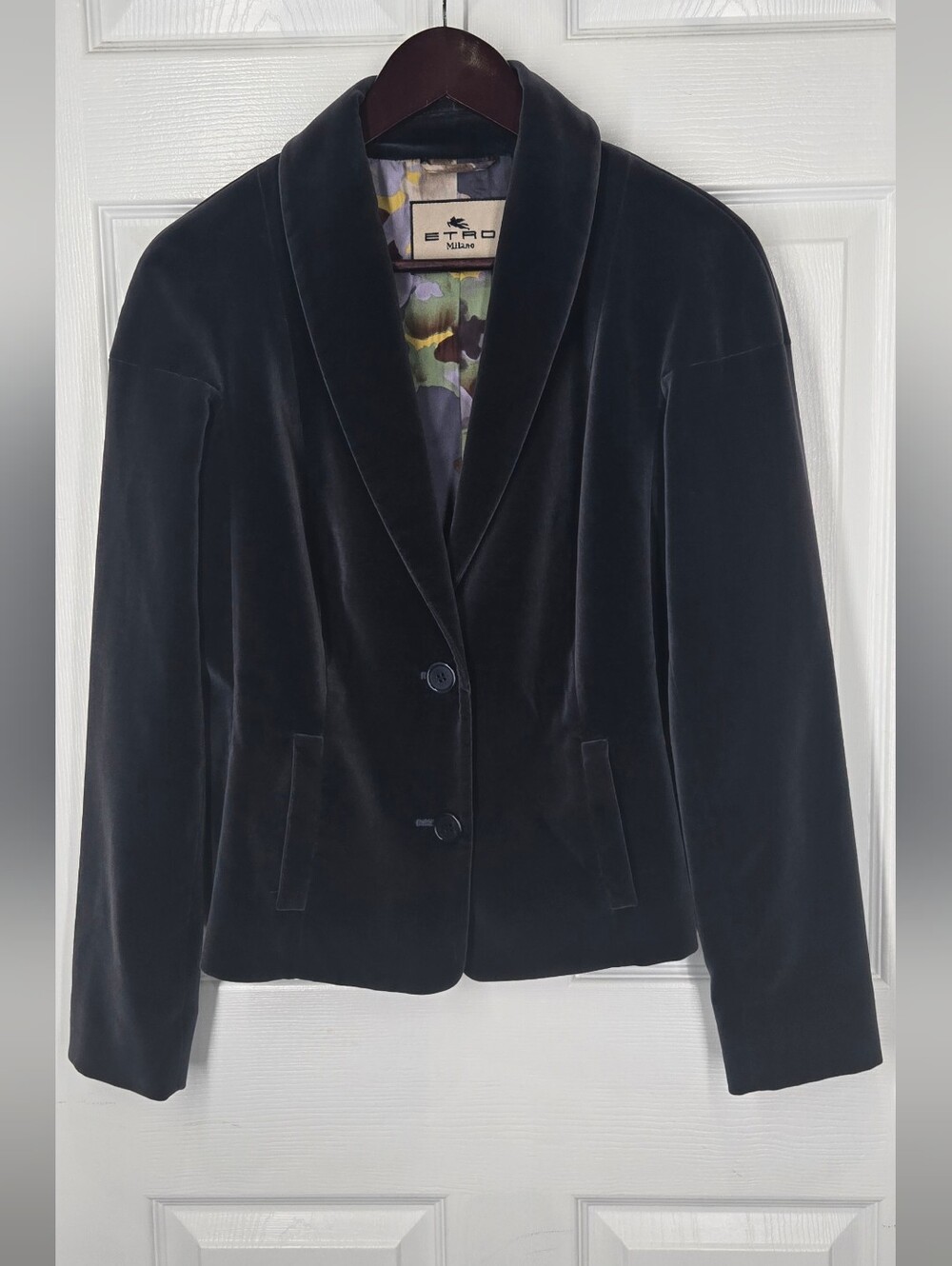 ETRO Milano Black Velvet Silk Lined Women's Blazer IT 48 US 12 - Picture 5 of 15